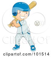 Happy Blond Boy Batting At A Baseball