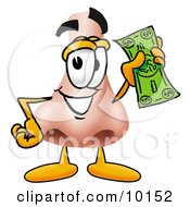 Poster, Art Print Of Nose Mascot Cartoon Character Holding A Dollar Bill