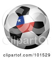 Royalty Free RF Clipart Illustration Of A 3d Chile Flag On A Traditional Soccer Ball by stockillustrations