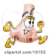 Clipart Picture Of A Nose Mascot Cartoon Character Running