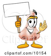 Nose Mascot Cartoon Character Holding A Blank Sign