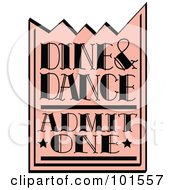 Royalty Free RF Clipart Illustration Of A Pink Dine And Dance Admission Ticket by Andy Nortnik
