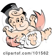 Royalty Free RF Clipart Illustration Of A New Year Baby Resting Against A Banner