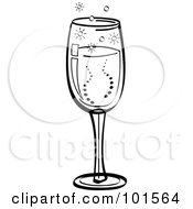 Royalty Free RF Clipart Illustration Of A Black And White Glass Of Bubbly Champagne by Andy Nortnik