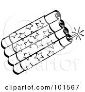 Royalty Free RF Clipart Illustration Of A Bundle Of Patriotic Black And White Firecrackers With Stars