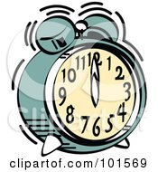 Royalty Free RF Clipart Illustration Of A Green Alarm Clock Ringing At Midnight Or Noon