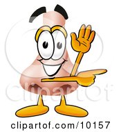 Nose Mascot Cartoon Character Waving And Pointing