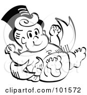 Royalty Free RF Clipart Illustration Of A Black And White New Year Baby Leaning Against A Banner by Andy Nortnik
