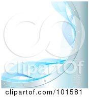 Royalty Free RF Clipart Illustration Of A Curved White Background Bordered In Metal And Blue Mesh Waves With An Upload Icon by Pushkin