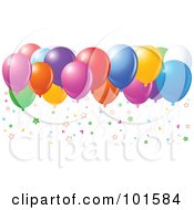 Poster, Art Print Of Colorful Star Confetti And Floating Party Balloons