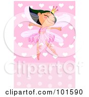 Royalty Free RF Clipart Illustration Of A Hispanic Princess Ballet Fairy Over A Polka Dot And Heart Background