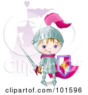 Poster, Art Print Of Cute Boy Knight Standing Near A Purple Castle