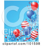 Poster, Art Print Of Blue Background Bordered In American Party Balloons Confetti And Ribbons