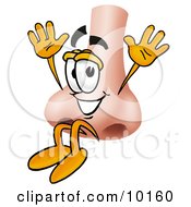 Clipart Picture Of A Nose Mascot Cartoon Character Jumping