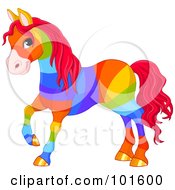 Poster, Art Print Of Rainbow Colored Horse With Golden Hooves And Red Hair