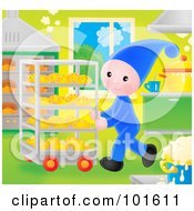 Poster, Art Print Of Bakery Elf Pushing A Cart Of Breads