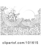 Royalty Free RF Clipart Illustration Of A Coloring Page Outline Of A Crab And Sunken Treasure
