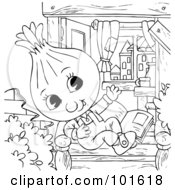 Poster, Art Print Of Coloring Page Outline Of A Happy Onion Reading
