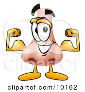 Nose Mascot Cartoon Character Flexing His Arm Muscles