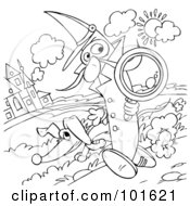 Royalty Free RF Clipart Illustration Of A Coloring Page Outline Of A Detective Banana by Alex Bannykh
