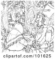 Poster, Art Print Of Coloring Page Outline Of An Old Woman And Soldier In The Woods