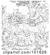 Poster, Art Print Of Coloring Page Outline Of Friends Gathered Around A Tree