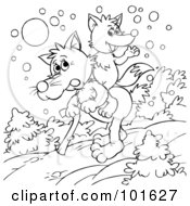 Royalty Free RF Clipart Illustration Of A Coloring Page Outline Of A Wolf Carrying A Fox On His Back