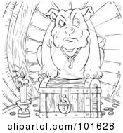 Coloring Page Outline Of A Bulldog Wearing A Key Around His Neck Sitting On A Chest