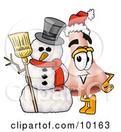 Poster, Art Print Of Nose Mascot Cartoon Character With A Snowman On Christmas