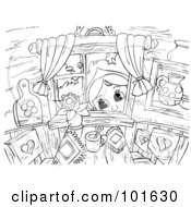 Royalty Free RF Clipart Illustration Of A Coloring Page Outline Of A Girl Peeking In Through A Window
