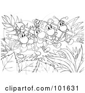 Poster, Art Print Of Coloring Page Outline Of Happy Ants Carrying Art Supplies