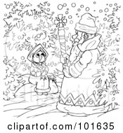 Poster, Art Print Of Coloring Page Outline Of A Winter Man Talking To A Girl