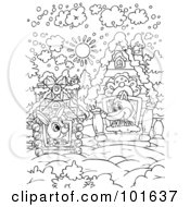 Royalty Free RF Clipart Illustration Of A Coloring Page Outline Of Fox And Rabbit Neighbors