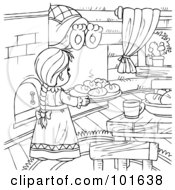 Poster, Art Print Of Coloring Page Outline Of A Girl Baking In A Bears Kitchen