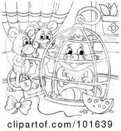 Poster, Art Print Of Coloring Page Outline Of Mice Locking A Cat In A Cage