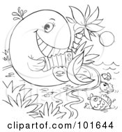 Coloring Page Outline Of A Whale Playing An Accordion To Fish