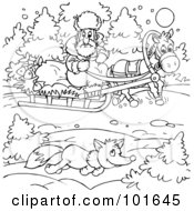 Poster, Art Print Of Coloring Page Outline Of Fox Running By A Sled
