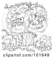 Poster, Art Print Of Coloring Page Outline Of A Fox And Badger With Fish In A Tree