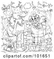 Poster, Art Print Of Coloring Page Outline Of A Veterinarian Helping A Sick Wolf