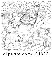 Poster, Art Print Of Coloring Page Outline Of A Girl Riding Away On A Sled
