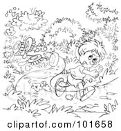 Poster, Art Print Of Coloring Page Outline Of A Boy Running Down A Path