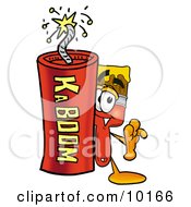 Clipart Picture Of A Paint Brush Mascot Cartoon Character Standing With A Lit Stick Of Dynamite by Toons4Biz