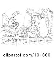 Coloring Page Outline Of A Squirrel And Rabbit By A Stump