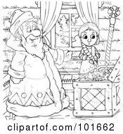 Poster, Art Print Of Coloring Page Outline Of A Man Showing A Girl A Treasure Chest