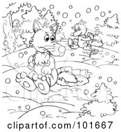 Poster, Art Print Of Coloring Page Outline Of A Wolf And Fox Ice Fishing