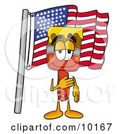 Paint Brush Mascot Cartoon Character Pledging Allegiance To An American Flag