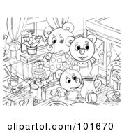Royalty Free RF Clipart Illustration Of A Coloring Page Outline Of Three Bears Discovering A Mess In Their Kitchen
