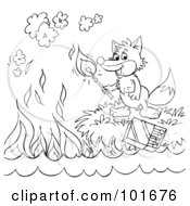 Poster, Art Print Of Coloring Page Outline Of A Fox Lighting A Match