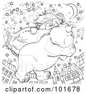 Royalty Free RF Clipart Illustration Of A Coloring Page Outline Of A Girl Sleeping On A Flying Dog