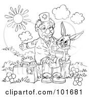 Poster, Art Print Of Coloring Page Outline Of A Veterinarian Helping A Sick Rabbit